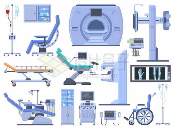 各种手术台输液架CT机X光机病床轮椅医药柜子等医院设施7132782矢量图片免抠素材