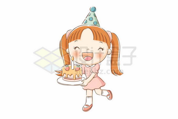 卡通女孩过生日捧着生日蛋糕生日快乐插画3325511矢量图片免抠素材 人物素材-第1张
