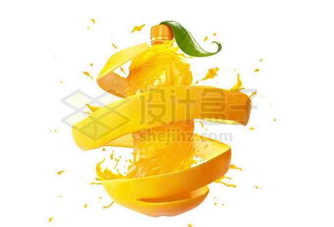 橙子皮橘子皮包围着的橙汁广告效果3074435矢量图片免抠素材