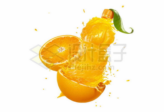 从切开橙子橘子里面长出来的橙汁广告效果3084145矢量图片免抠素材 生活素材-第1张