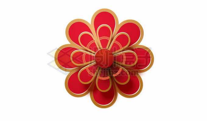 中国风金色描边红色花朵图案装饰8888503矢量图片免抠素材