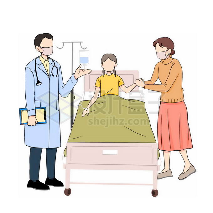 生病的孩子坐在病床上医生和母亲8137510免抠图片素材 健康医疗-第1张