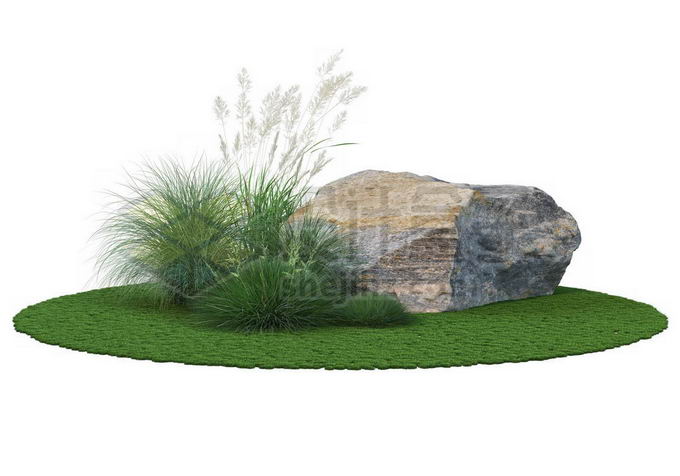 草坪草地上的狼尾草牛筋草和大石块1366826免抠图片素材 生物自然-第1张