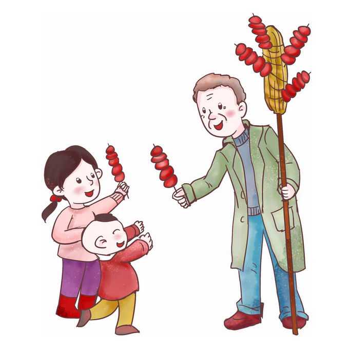 卡通老爷爷卖冰糖葫芦很受小朋友喜欢童年回忆插画5413295免抠图片