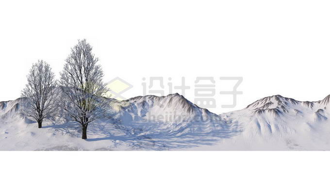 冬天大雪覆盖的石头山上两棵大树雪景风景1353765免抠图片素材 生物自然-第1张