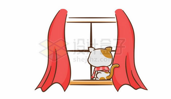 卡通猫咪站在窗户的窗台上观看风景7022672矢量图片免抠素材 生活素材-第1张