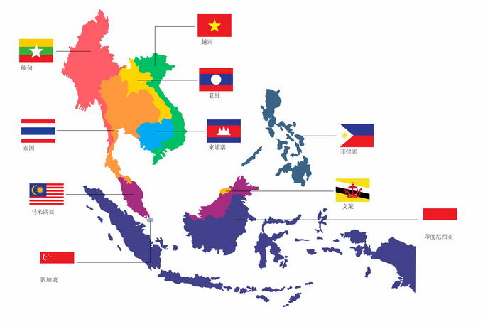 彩色色块东南亚地图平面图eps png免抠图片素材 科学地理