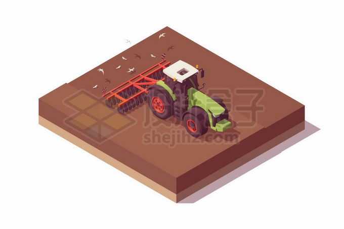 2.5D风格旋耕机起垄机犁地机农用机械正在耕田6487808矢量图片免抠素材