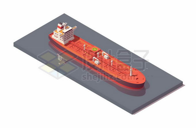 2.5D风格红色超级油轮海上石油运输船1118366矢量图片免抠素材 交通运输-第1张
