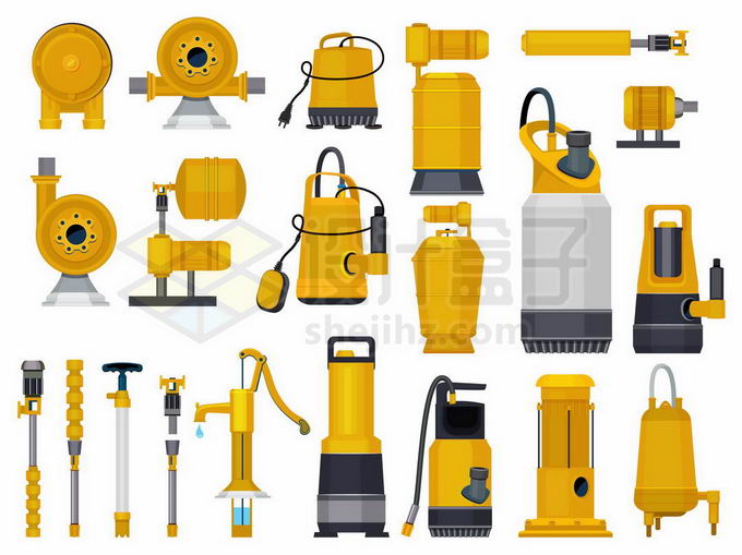 各种黄色电泵抽水泵等9007404矢量图片免抠素材 工业农业-第1张