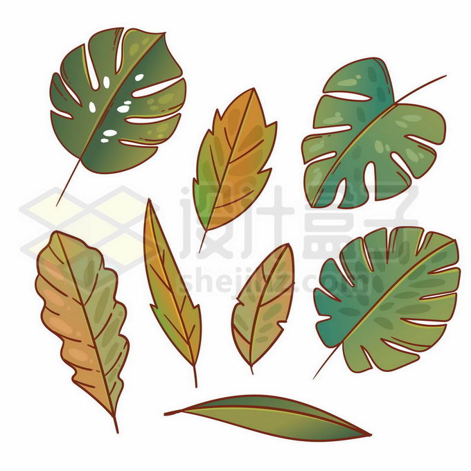 各种手绘风格的叶片绿叶树叶4169370矢量图片免抠素材 生物自然-第1张