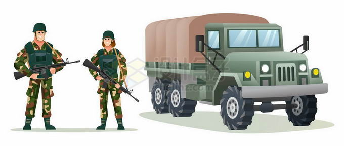 卡通解放军士兵和卡车4218877矢量图片免抠素材 军事科幻-第1张