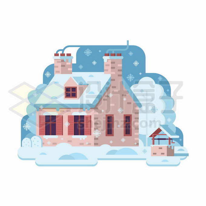 扁平化风格冬天雪后被积雪覆盖的房子2772087矢量图片免抠素材 建筑装修-第1张