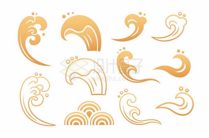 各种中国风金色波浪海浪图案6765474矢量图片免抠素材 装饰素材-第1张