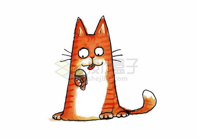 吃冰淇淋的卡通猫咪手绘涂鸦插画4587166矢量图片免抠素材 生物自然-第1张