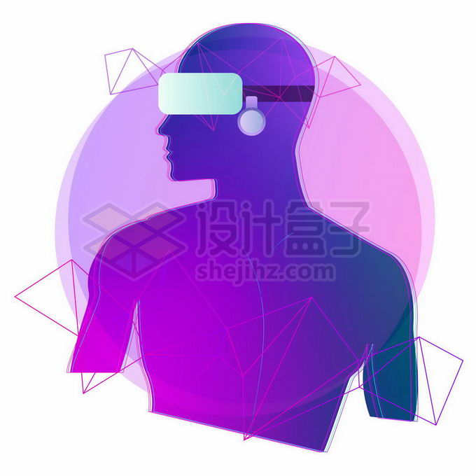 戴着VR虚拟现实技术眼镜的紫色头像1119213矢量图片免抠素材 IT科技-第1张