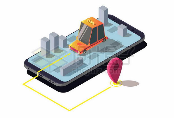 手机上的3D城市地图和打车导航地图2056909矢量图片免抠素材 交通运输-第1张
