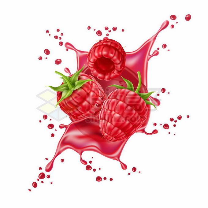 树莓和飞溅的红色果汁效果创意广告制作6450177矢量图片免抠素材 生活素材-第1张