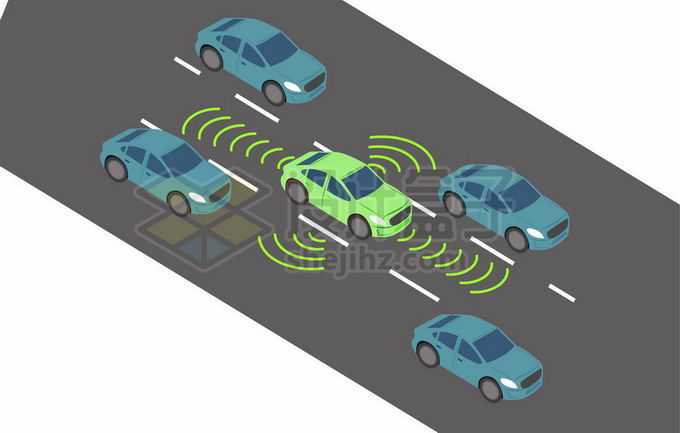 公路上行驶的未来自动驾驶汽车车载雷达系统8352859矢量图片免抠素材