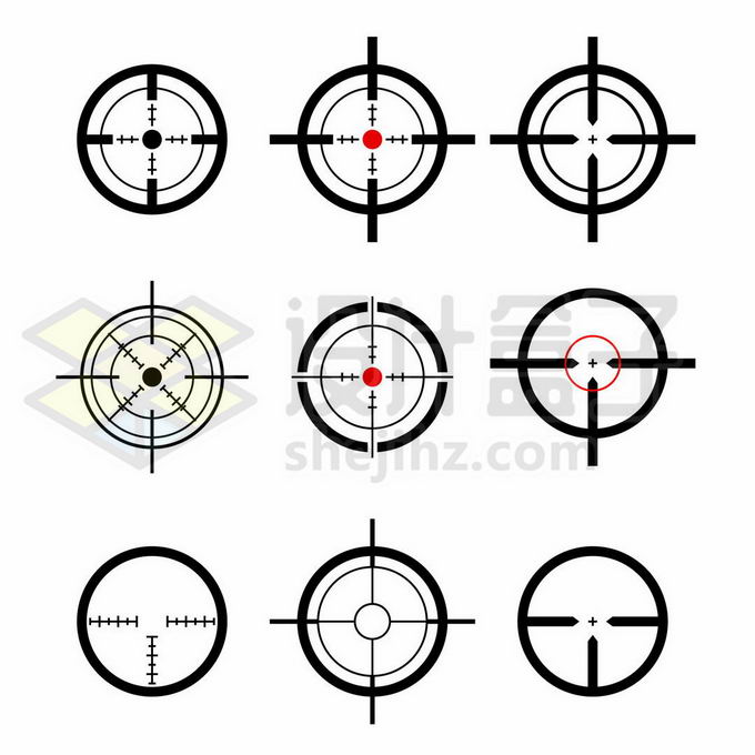 9款狙击枪瞄准镜瞄准器十字准线图案1266309矢量图片免抠素材 线条形状-第1张