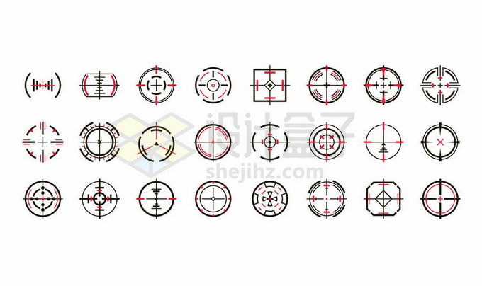 24款红色黑色狙击枪瞄准镜瞄准器十字准线图案6189535矢量图片免抠素材