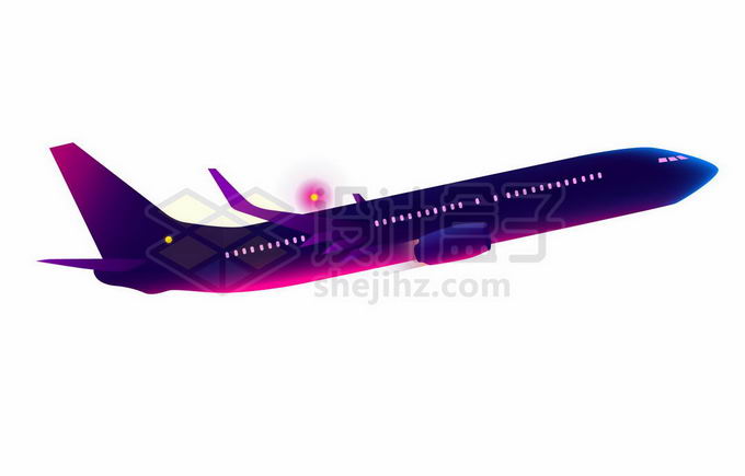 一架紫色的大型客机夜空中的飞机8445061矢量图片免抠素材 交通运输-第1张