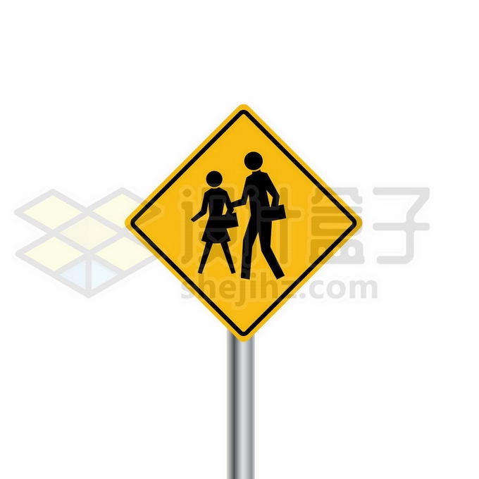 黄色前方学校道路交通标识牌9748412矢量图片免抠素材 交通运输-第1张