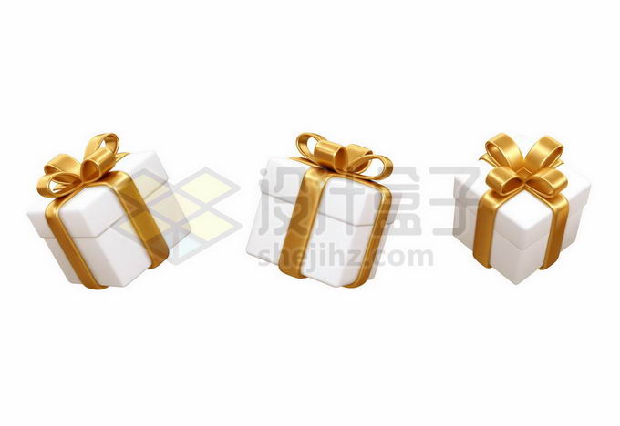 3款用金色丝带包装的白色3D立体礼物盒8987222矢量图片免抠素材 节日素材-第1张