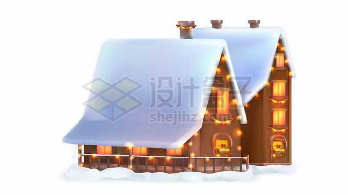 两栋卡通风格雪屋冬天亮灯的小房子8535473矢量图片免抠素材
