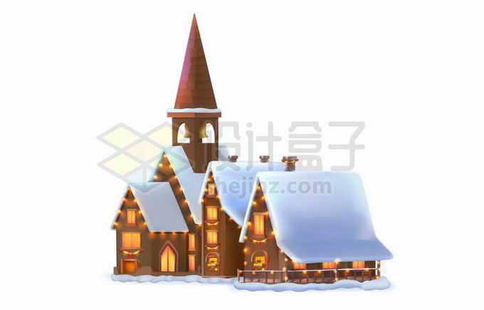 冬天里亮着灯被大雪覆盖童话中的卡通小房子2568739矢量图片免抠素材