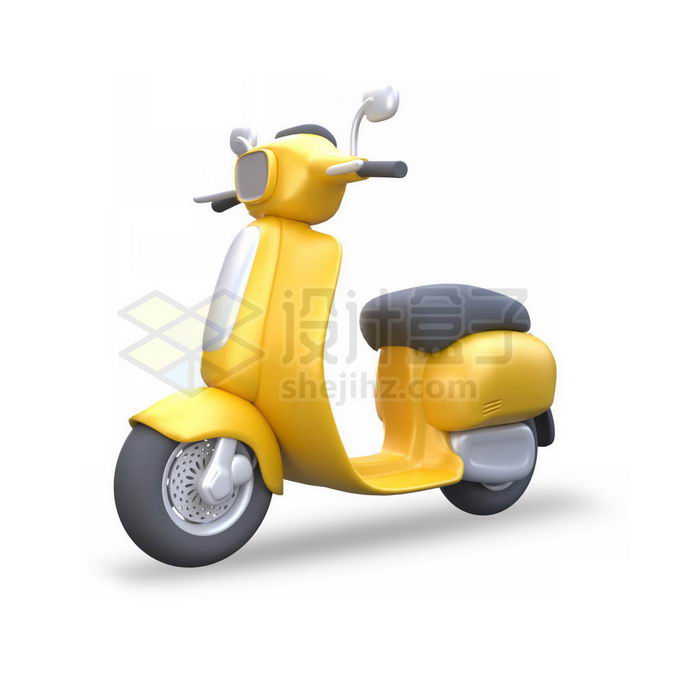 黄色卡通电动车踏板摩托车小电驴3D模型侧前方图4371759图片免抠素材 交通运输-第1张