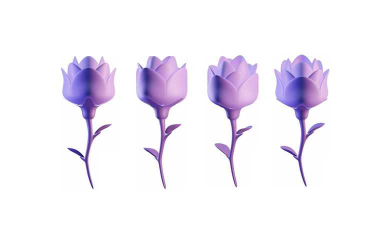 4个不同角度的紫色郁金香花朵3D模型5699634PSD免抠图片素材