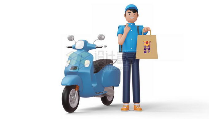 骑着电动车送餐上门的外卖小哥3D模型6842286PSD免抠图片素材 交通运输-第1张