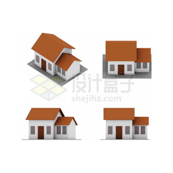 4个不同角度的3D小房子模型5307124图片免抠素材 建筑装修-第1张