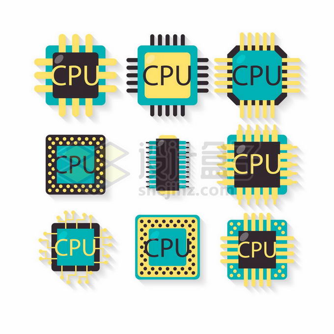 9款扁平化风格CPU处理器集成电路图标8803470矢量图片免抠素材 IT科技-第1张