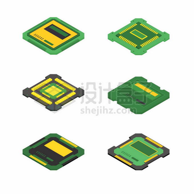 2.5D风格6款绿色CPU中央处理器底座7072482矢量图片免抠素材 IT科技-第1张