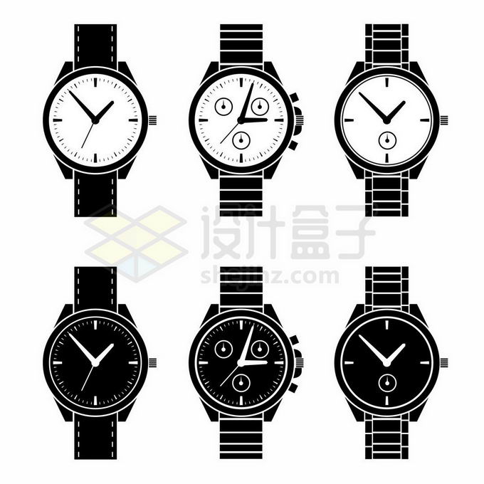 6款黑白色高档手表机械手表5552250矢量图片免抠素材