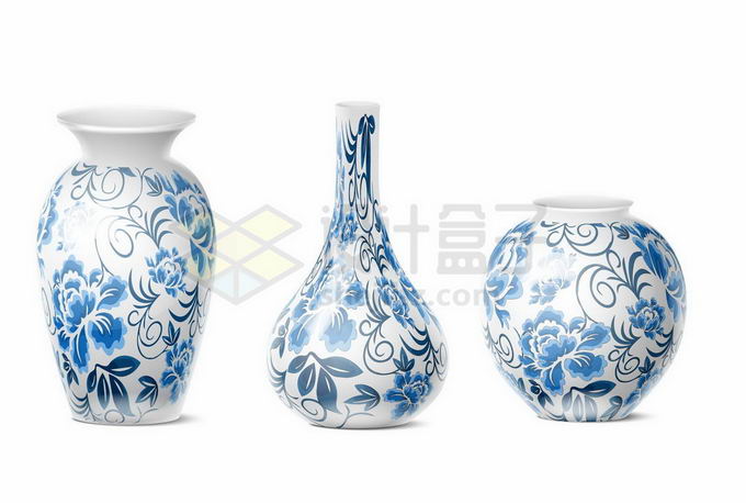 3款白地青花瓷中国传统陶瓷器8356185矢量图片免抠素材
