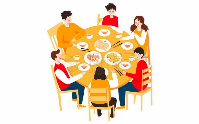 围在圆桌上吃饭的一群人年夜饭团圆饭散伙饭1008971矢量图片免抠素材 生活素材-第1张