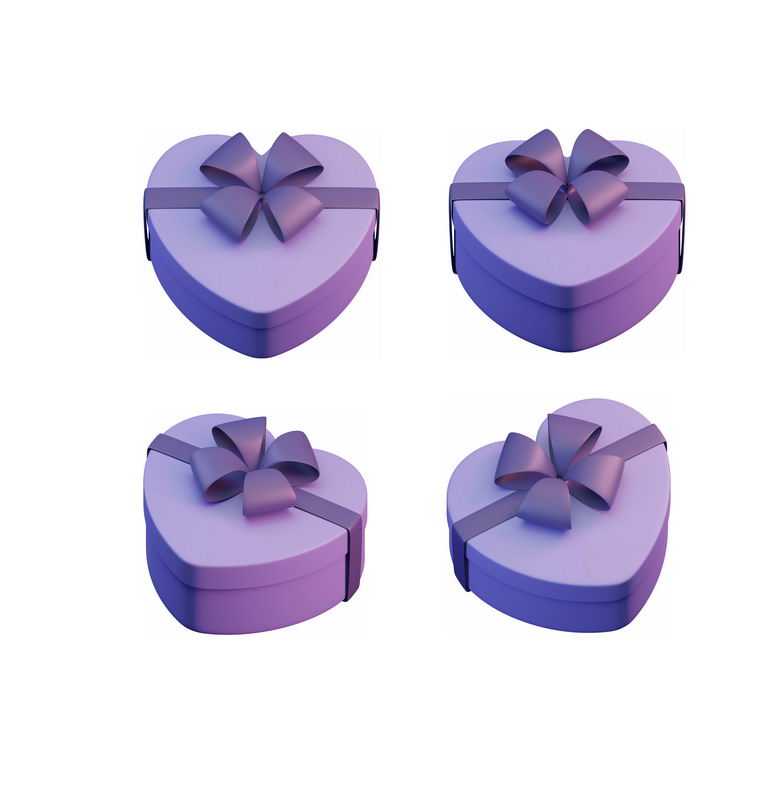 4个不同角度的紫色爱心情人节礼物盒3D模型8834429PSD免抠图片素材