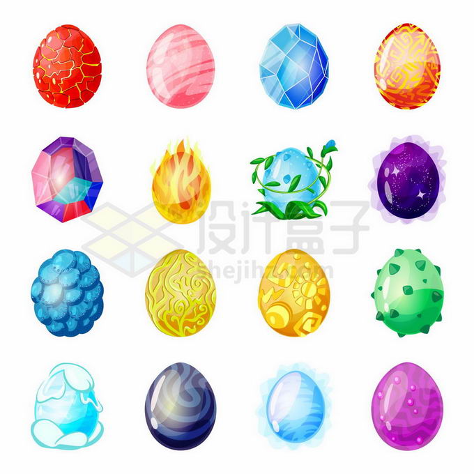 16款彩色蛋形石头彩蛋9855212矢量图片免抠素材 生物自然-第1张