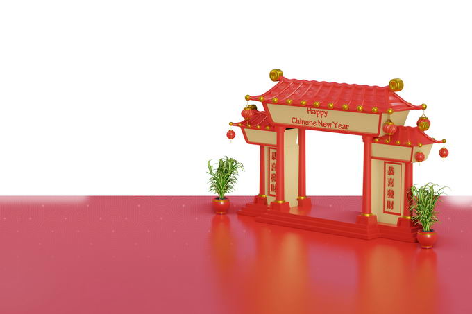 红色门牌坊3D建筑物新年春节9395809矢量图片免抠素材 建筑装修-第1张