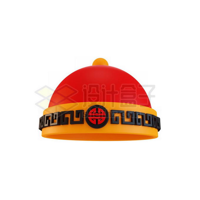 一顶金色红色瓜皮帽中国传统帽子3D模型5658026矢量图片免抠素材 节日素材-第1张