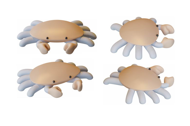 4个不同角度的卡通螃蟹3D模型7785654PSD免抠图片素材 生物自然-第1张