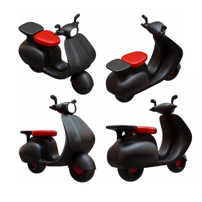 4个不同角度的黑色卡通电动车小摩托车3D模型8018414PSD免抠图片素材 交通运输-第1张