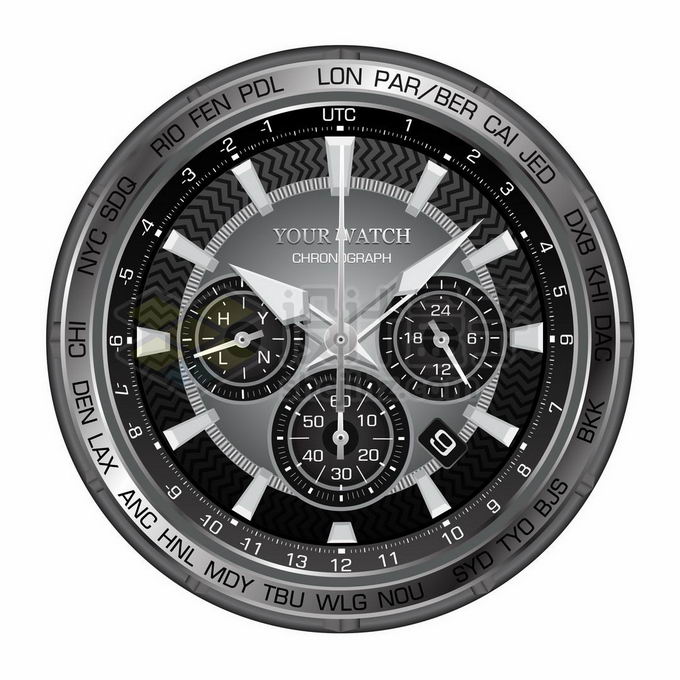 黑色不锈钢高档手表机械手表男表表盘4412499矢量图片免抠素材 生活素材-第1张