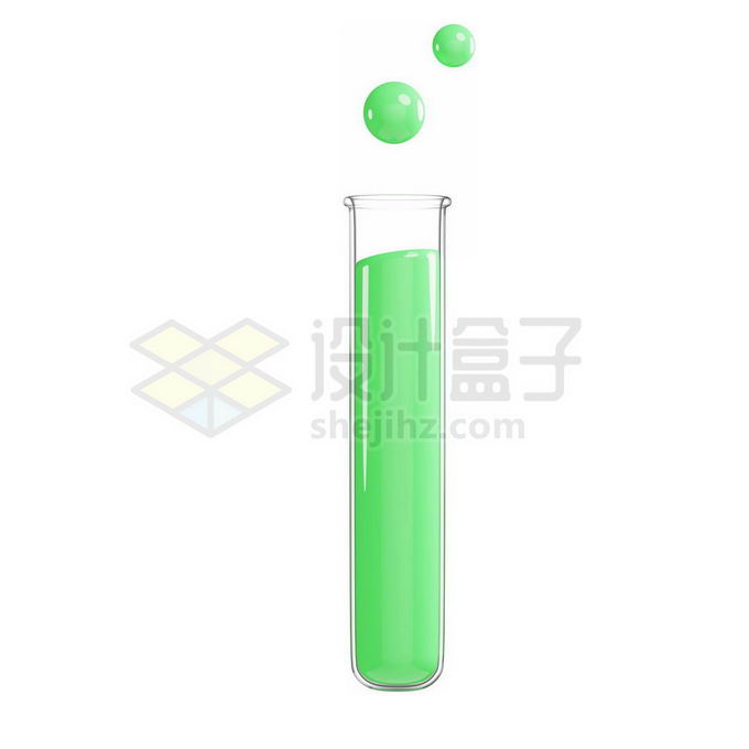 透明玻璃试管中的绿色液体和液滴化学实验仪器3D模型5338663PSD免抠图片素材 科学地理-第1张