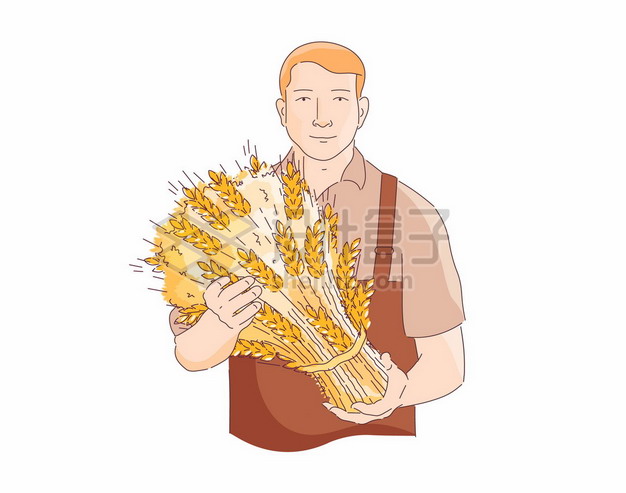 卡通农民抱着一捆麦穗大丰收2218618矢量图片免抠素材 工业农业-第1张