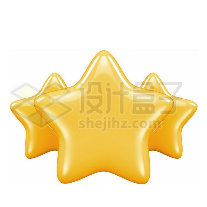 金黄色的卡通五角星三星评分3D模型4710707PSD免抠图片素材 线条形状-第1张