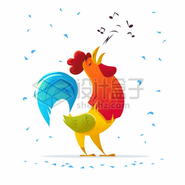 一只唱歌鸣叫的彩色卡通公鸡9134922矢量图片免抠素材 生物自然